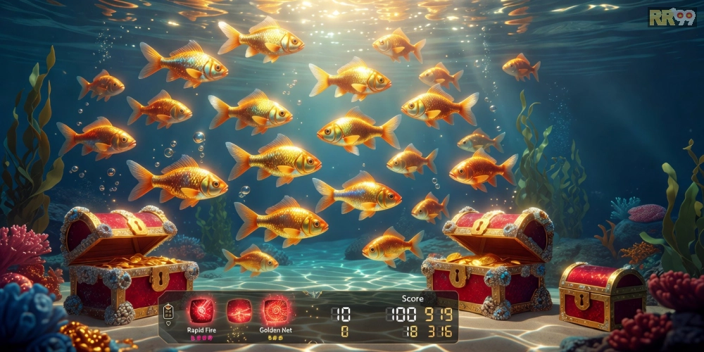 Giao diện hấp dẫn của game Bắn Cá Thần Tài trên nền tảng rr99