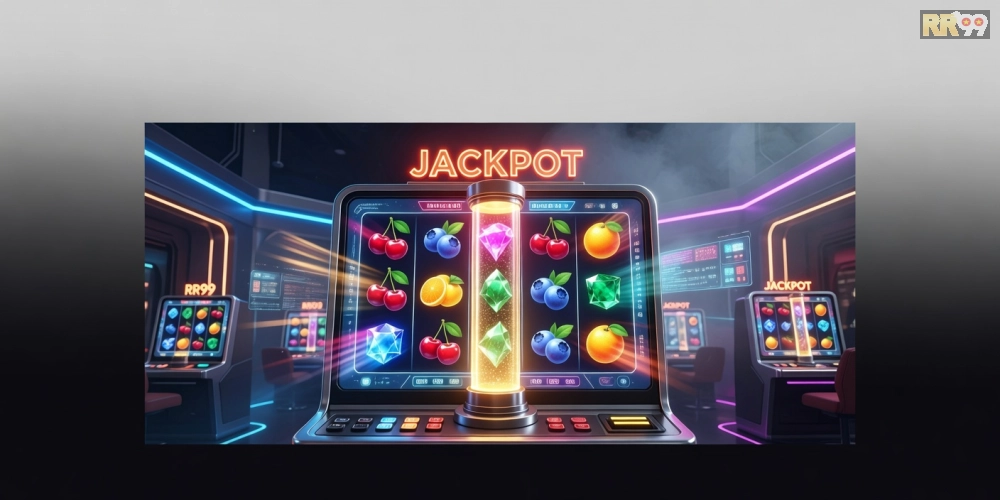 Hình minh họa khái niệm chơi game nổ hũ rr99 với giao diện slot machine hiện đại