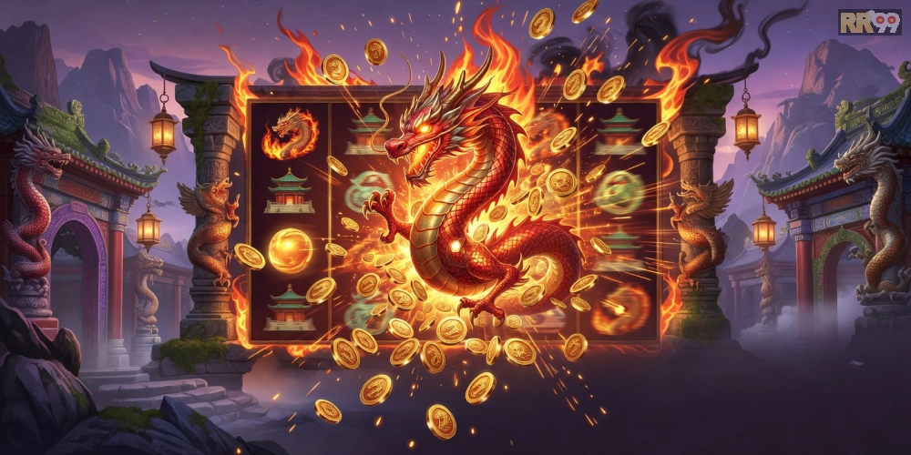 Trải nghiệm game nổ hũ rr99 Dragon's Luck với biểu tượng rồng may mắn và jackpot lớn