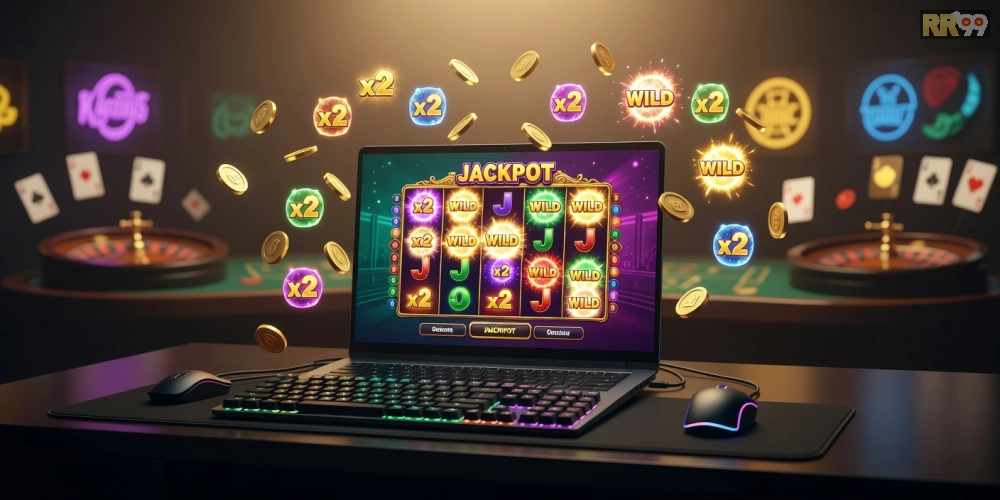 Giao diện tải game HuJackpot RR99 Pro với các biểu tượng slot nổ hũ sống động