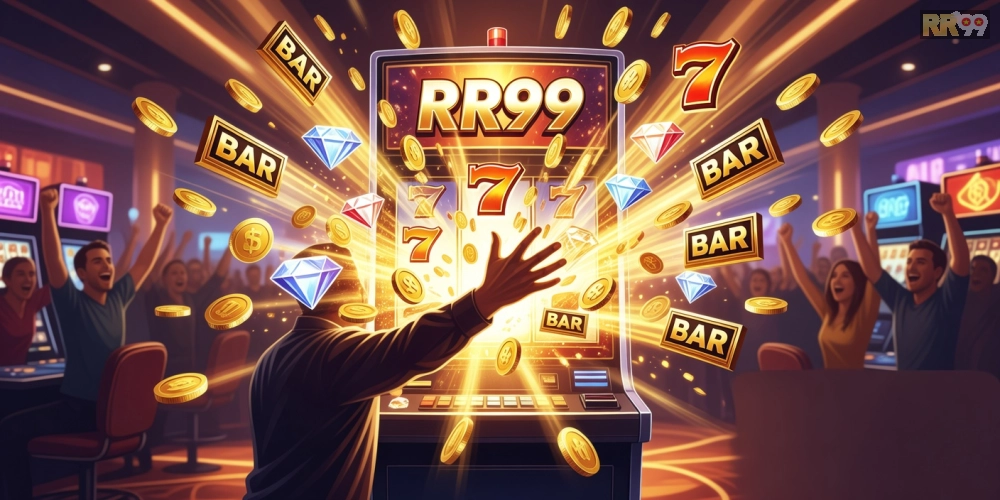 Hình ảnh trải nghiệm mega jackpot trong chơi game nổ hũ rr99 với hiệu ứng nổ tung