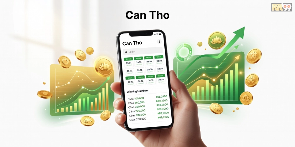 Minh họa khái niệm xổ số cần thơ rr99 với giao diện hiện đại và biểu tượng may mắn